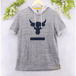 Under Armor Project Rock Men's Terry Brahma Bull Short Sleeve Gray Hoodie Sz M